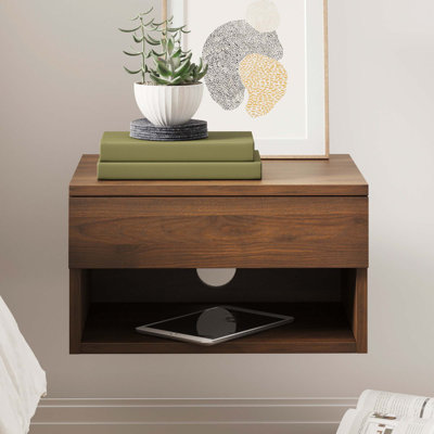 Modern Floating Bedroom Nightstand with Storage Drawer and Open Shelf Cubby