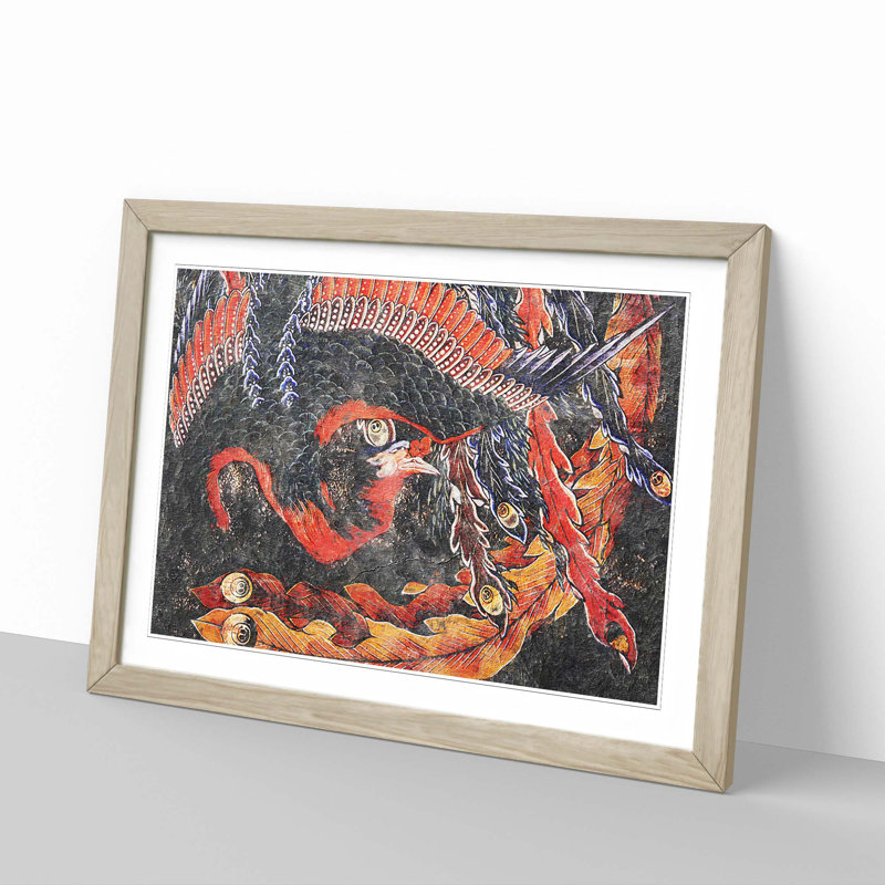 Phoenix by Katsushika Hokusai - Picture Frame Painting Print, 27cm H x 36cm W x 2cm D, Oak Framed