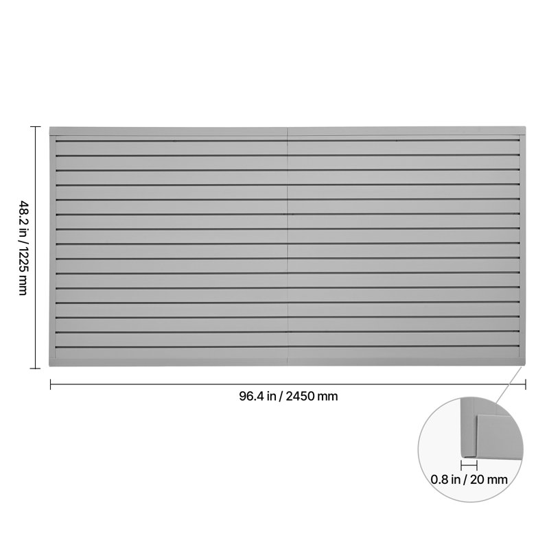 Panneau mural à lattes, 8 x 4 pi, paroi de garage en PVC avec conception modulaire, panneau de lattes gris facile à installer avec structure de couplage et découpage bricolage, convient au rangement et à la présentation