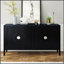 Buffet rétro avec rainure circulaire et poignées rondes en métal pour un rangement et une décoration polyvalents
