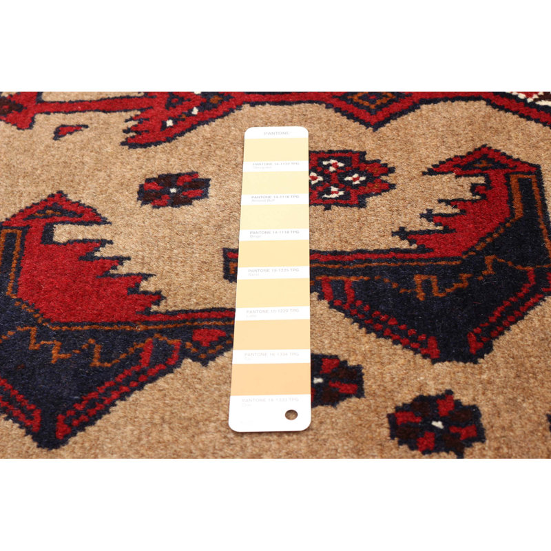 Tapis beige / rouge / bleu noué à la main de conception unique 3 pi 6 po x 6 pi 8 po Alin