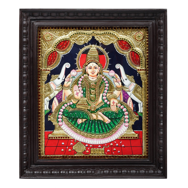 Peinture Padmasana Gajalakshmi Tanjore | Couleurs traditionnelles avec or 24 carats