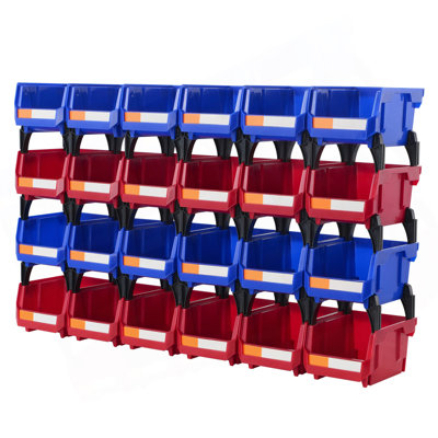 Plastic Storage Bin, (5-Inch X 4-Inch X 3-Inch), Hanging Stackable Storage Organizer Bin, Blue/Red, 24-Pack, Heavy Duty Stacking Containers For Closet