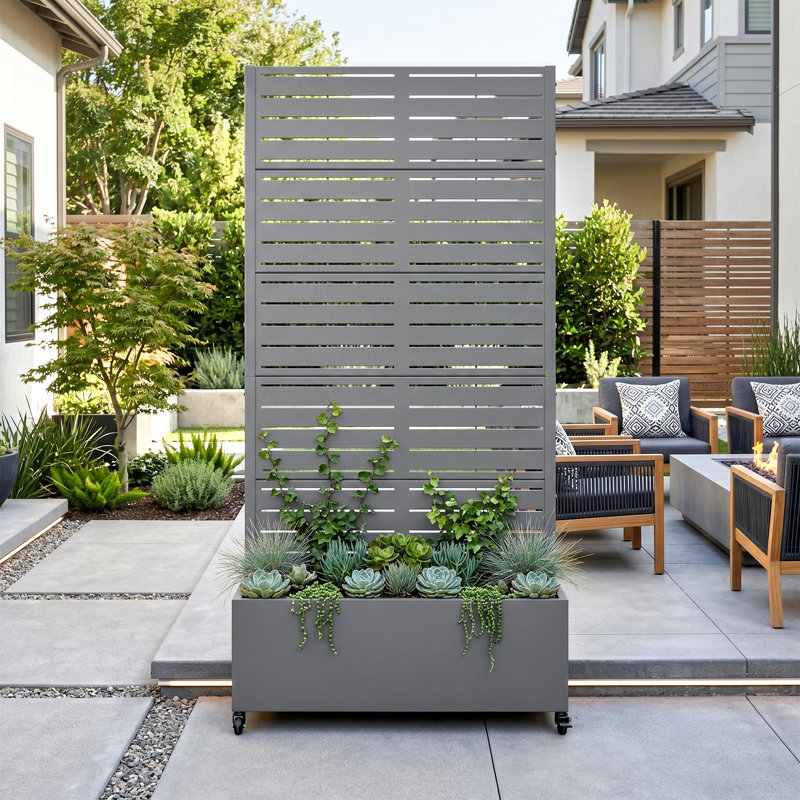 Boîte à fleurs en métal avec roues Eulau, H 72 po x l 35 po x P 16 po, Gris