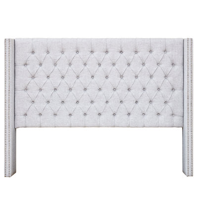 Tête de lit tapissier moderne, boutons, têtes de clou argent antique, pieds réglables, gris, tête de lit tapissier l 68,71 po avec sensation de luxe, capitonnage à boutons, garniture cloutée, noir, P 8,71 po