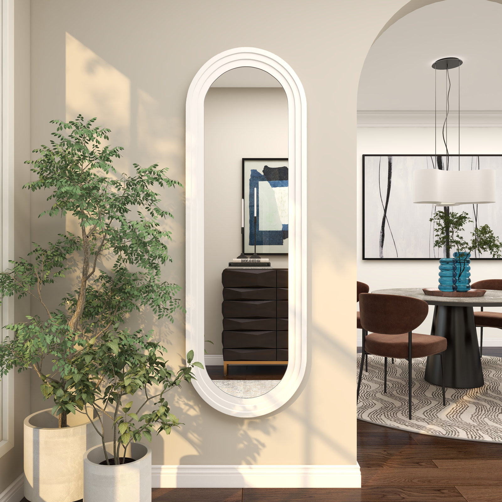 Adalaide Oval Wood Wall Mirror, White