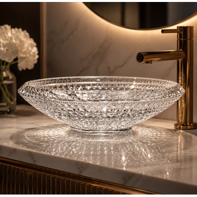 Celestial Circular Glass Vessel Bathroom Sink Bowl For Modern Vanity, 18 Inch Above Counter Basin