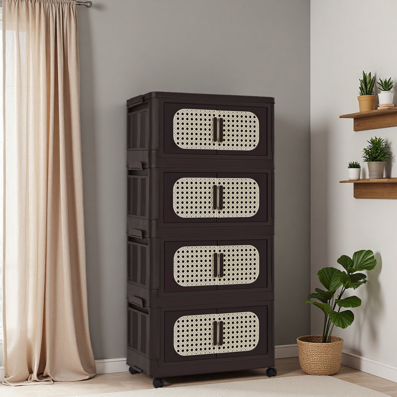 Armoire de rangement pliante latérale de 20 po de large, 4 niveaux, 19,69 po x 11,81 po x 40,55 po, bacs de rangement pliables avec porte magnétique