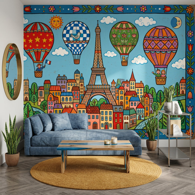Décoration murale amovible Paris Tour Eiffel, 100 po x 96 po, Non tissé