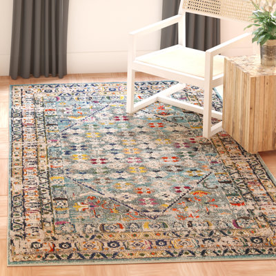 Hertzler Oriental Blue/Light Gray Area Rug