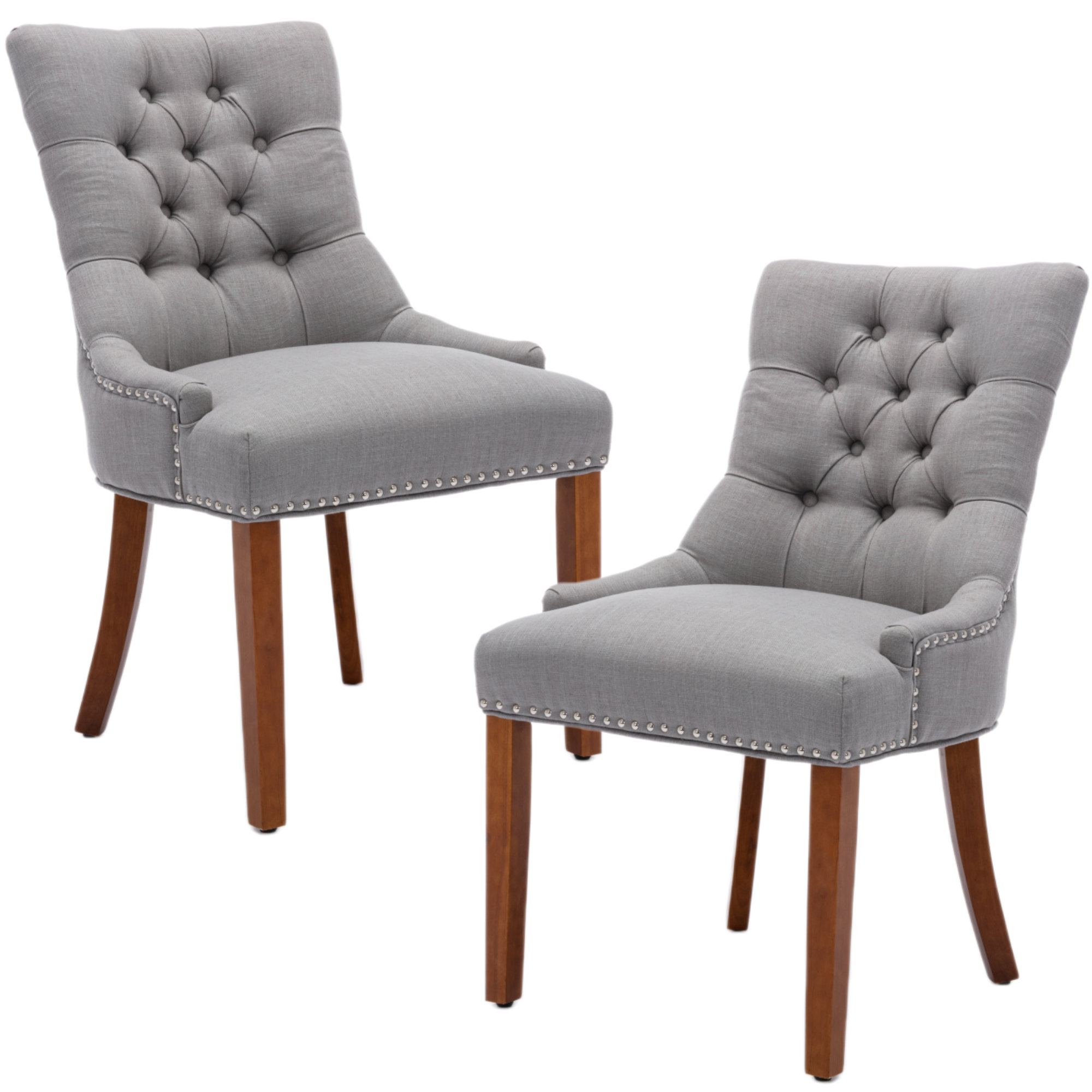 Red Barrel Studio® Grey Wingback Upholstered Dining Chairs with Arm ...