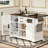 54.9" Kitchen Island With Drop Leaf, Power Outlet, Kitchen Storage Cart With 4 Door Shelves, Cross Barn Doors & Visual Glass Door, Rolling Kitchen Island On 4 Wheels For Kitchen, Dining Room,white-1682508177