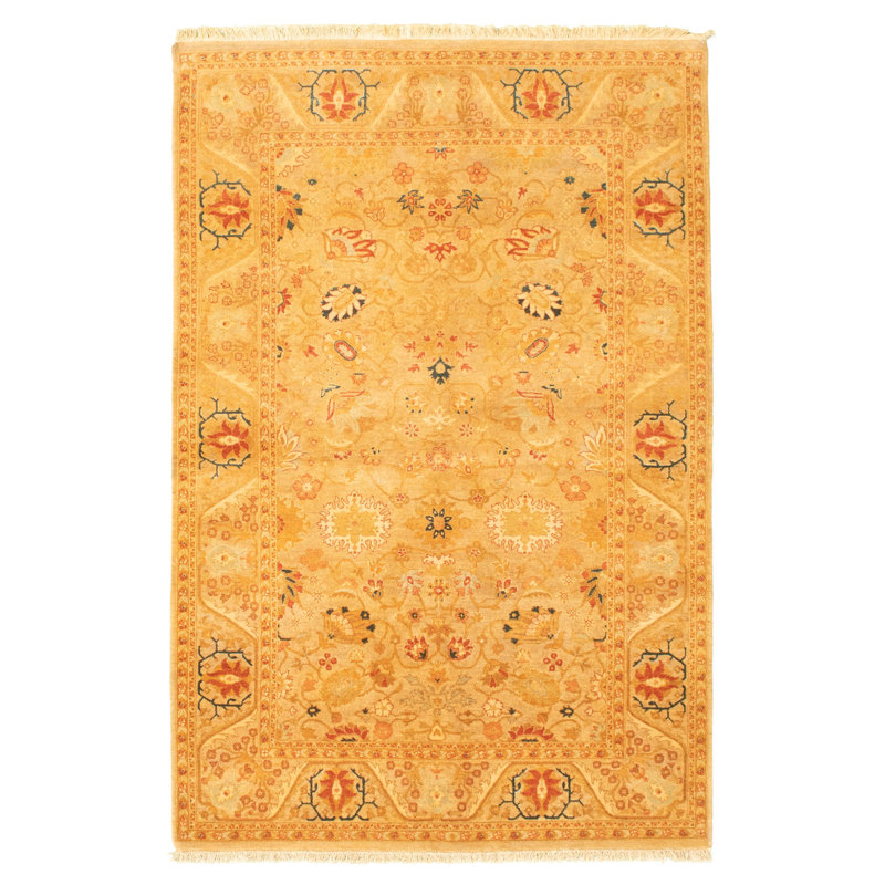 Tapis décoratif en laine noué à la main de conception unique en laine 18/20 brun clair 4 pi x 6 pi 3 po noué à la main new age