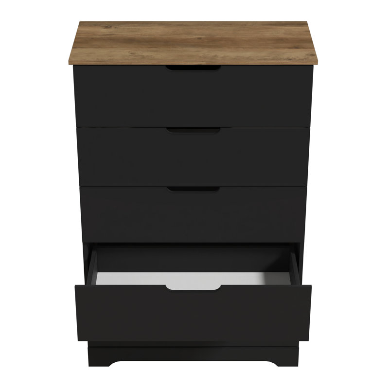 Commode 5 tiroirs l 31,5 po Aroob, Noir / chêne noueux