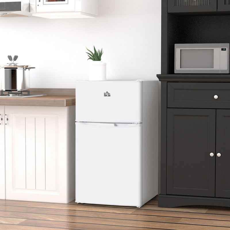 Mini réfrigérateur à double porte avec congélateur, réfrigérateur compact de 3,2 pieds cubes avec tablette réglable, thermostat réglable et porte réversible pour chambre à coucher, dortoir, bureau à domicile, blanc