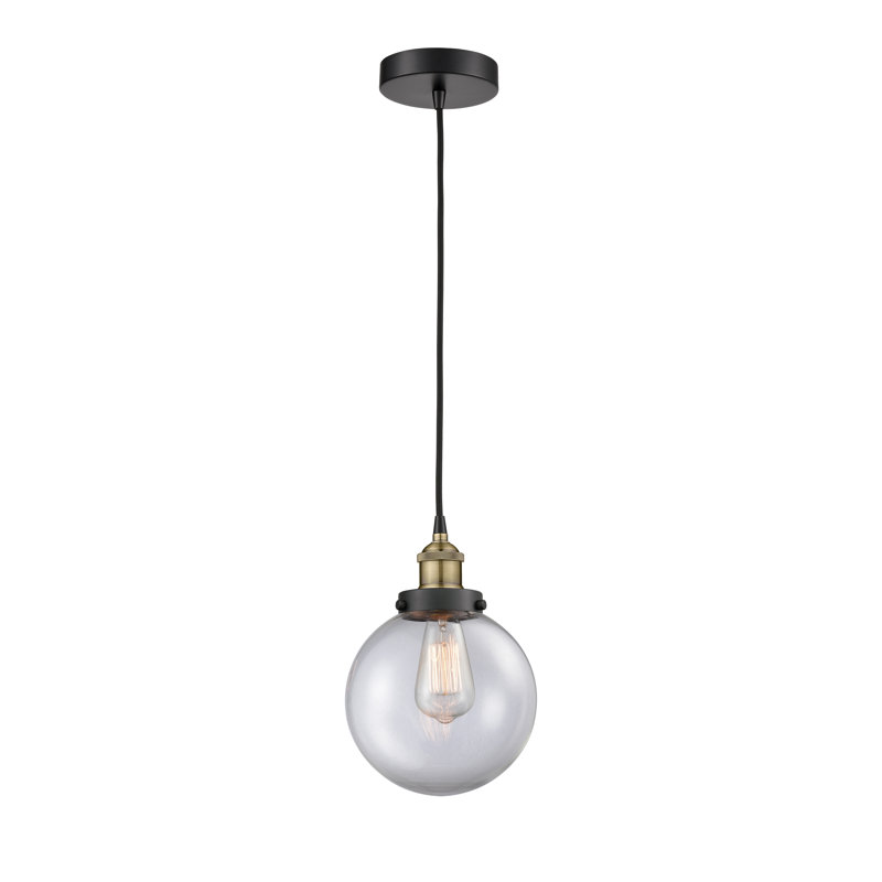 Luminaire suspendu simple à 1 lumière Frederick, H 11,5 po x l 8 po x P 8 po, Transparent, Laiton antique noir