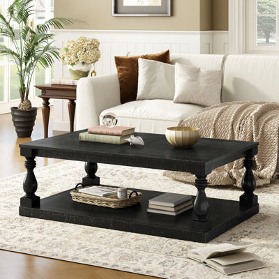 Table basse rétro avec pieds de colonne en vase artistique et placage de pin luxueux pour un charme intemporel, convient au salon, à la salle d'étude