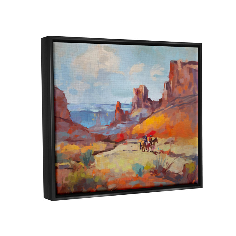 Peinture de Cowboys Bb-211-Floater Canyon par Ziwei Li, Cadre flottant noir de jais, H 25 po x l 31 po x P 1,7 po