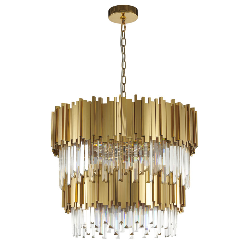 Lustre rond en cristal doré 12 lumières Transitional 