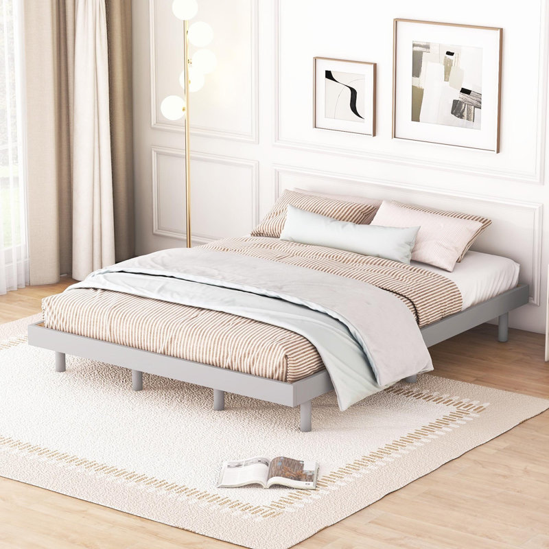 Base de lit plateforme flottante de conception moderne de couleur grise, Grand lit, Gris