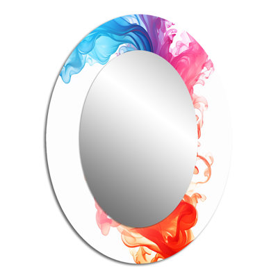 Liquid Ink Abstraction Blue And Orange II - Red Modern Oval Wall Mirror
