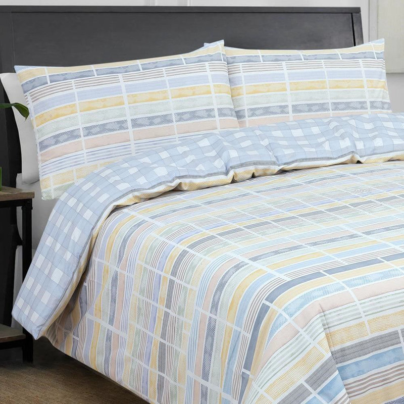 Simas Cotton Blend Striped Duvet Cover Set with Pillowcases Included, Double - 2 Standard Pillowcases