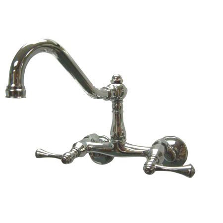 Double Handle Wall Mount Bridge Faucet with Buckingham Lever Handles, Polished Chrome