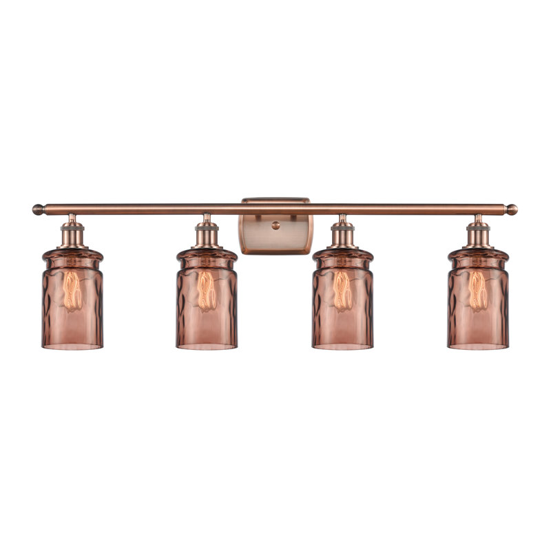 Binkley 4 - Light Dimmable Vanity Light, Antique Copper, 3.5 Watt Vintage LED Bulb, Clear Waterglass