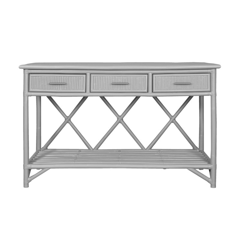 54'' Wide 3 Drawer Rattan Wood Sideboard, Light Gray