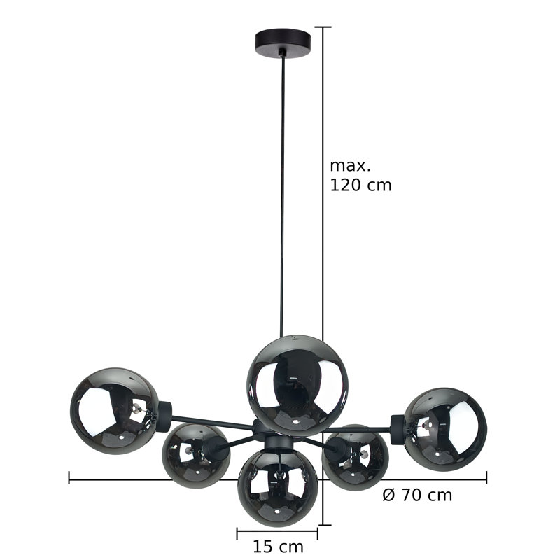 Chelisa 6 - Light Matte Black Sputnik Pendant, Smoky