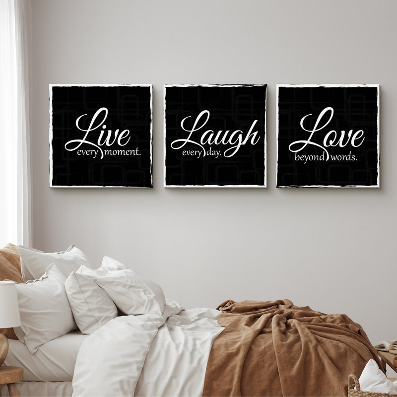 Live Laugh Love 3 pièces, Noir, H 12 po x l 12 po