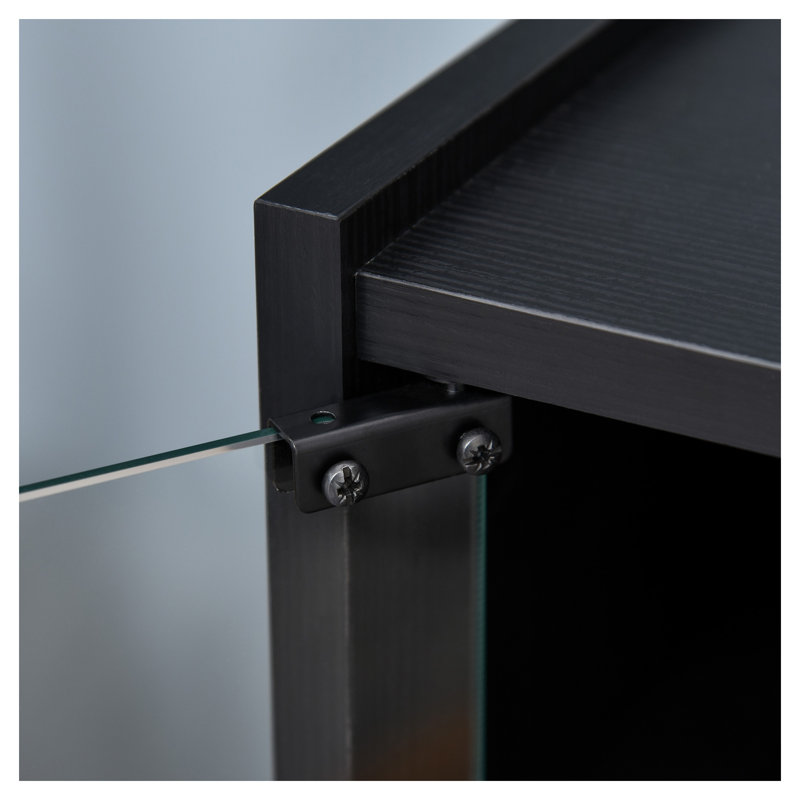 Meuble audio-vidéo à 5 niveaux avec portes en verre trempé et tablettes réglables HOMcom, noir vieilli