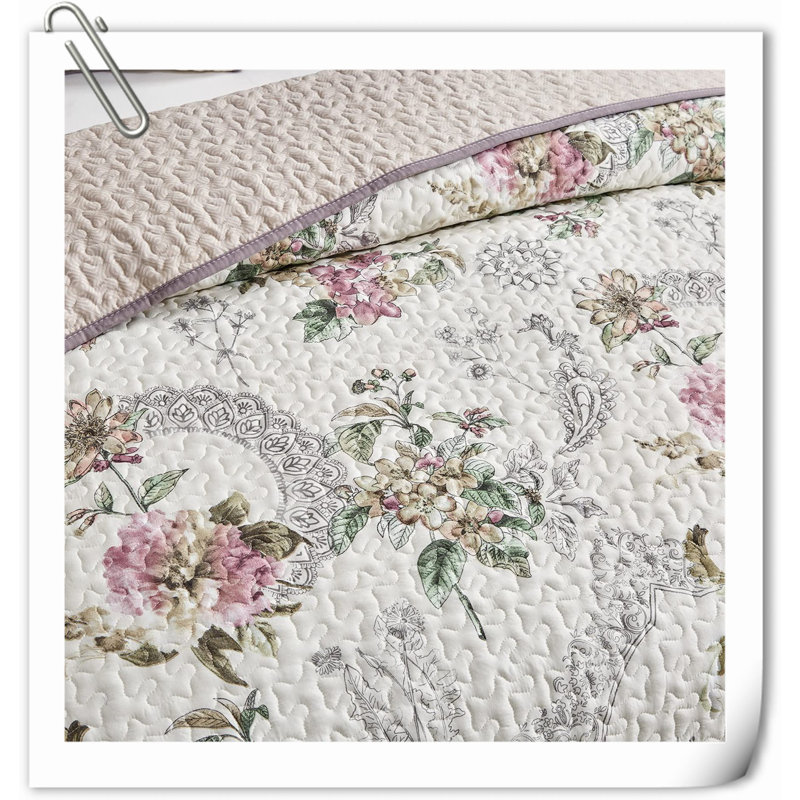 Quilts,3 Pieces Quilt Set, Floral Reversible Bedspread Coverlet Set, Soft Microfiber Lightweight Bed Cover For All Season