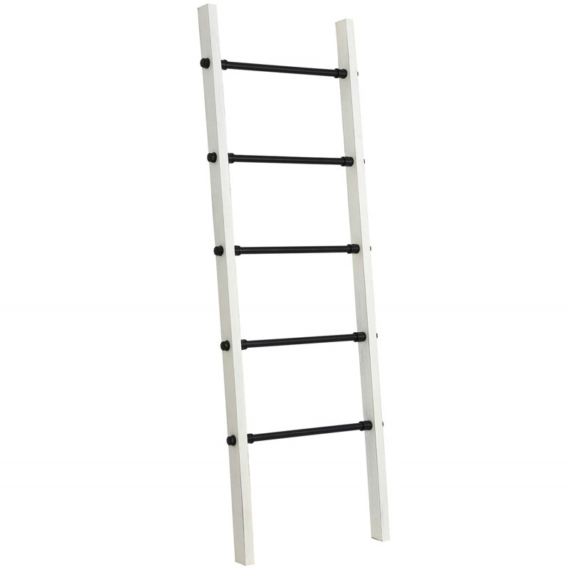 Wall-Leaning 5 ft Blanket Ladder, Black/White