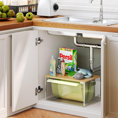 Stackable Wooden Lid Trash Bag Dispenser Storage Bin Multi-Size Fit