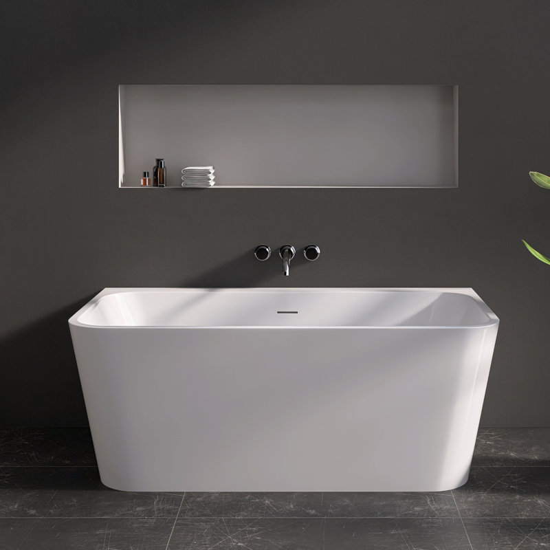 Tidal 59" Acrylic Freestanding Bathtub, Modern Stand Alone Soaking Tub,Non-Slip Easy Clean Thickened Bathtub,Built In Drain and Overflow