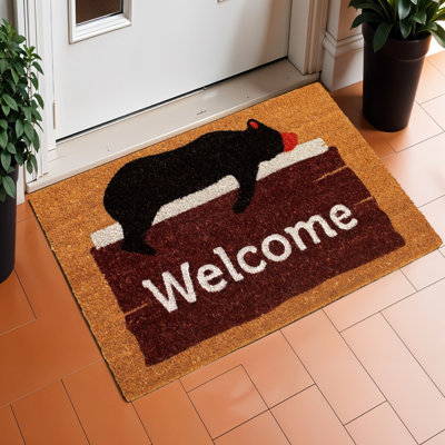 17" X 29" Natural Black And Brown Bear Welcome Outdoor Coir Door Mat