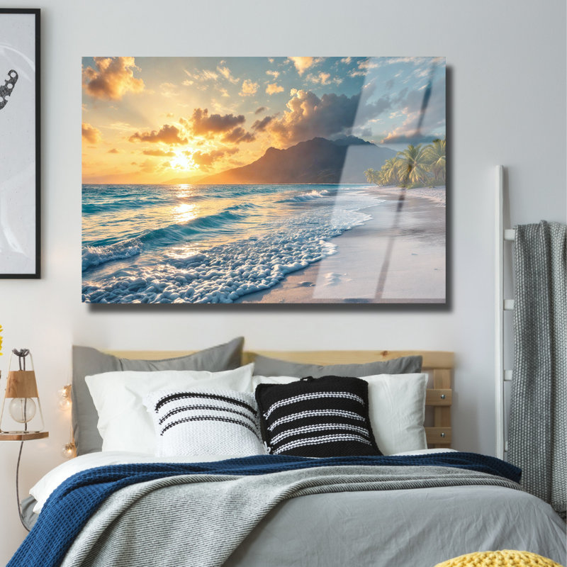 Art mural en verre trempé plage, 16" H x 20" W