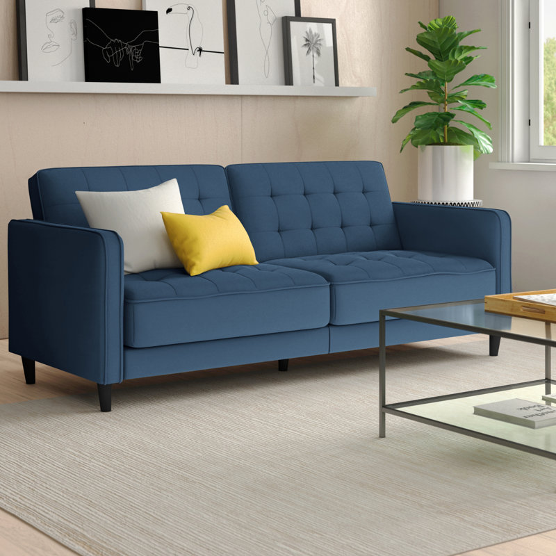 Aliscia Upholstered 81'' Sleeper Sofa, Beige 100% Linen, Tufted 100% Linen