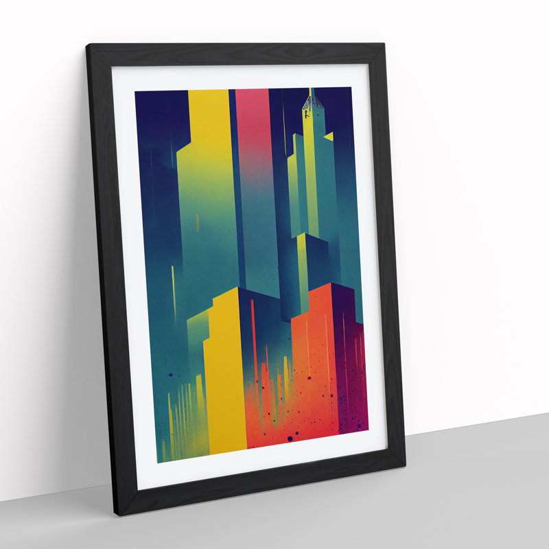 Colourful Architecture No.1 Skyscraper Abstract - Single Picture Frame Print, Black Framed, 34cm H x 25cm W x 2cm D