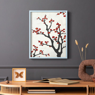 Red Berry Branch II Framed Print - Solid Wood
