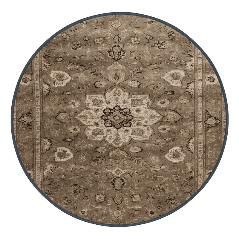 Machine Washable Persian Brown Area Rug, Round 6'