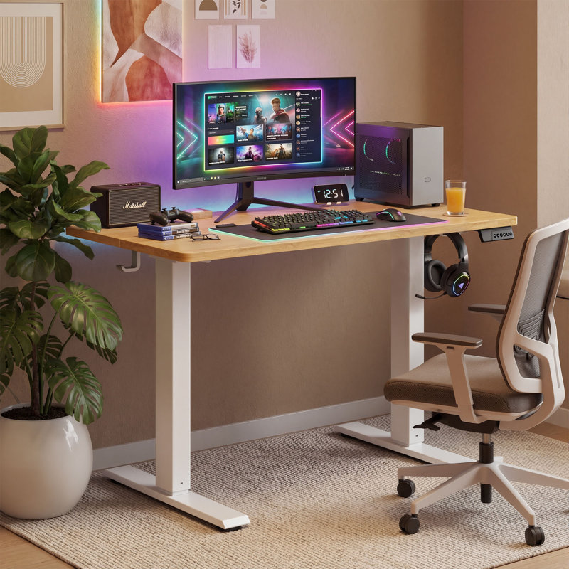 Adjustable Steel Computer Desk, 120 cm H x 100 cm W x 60 cm D, White, Yellow