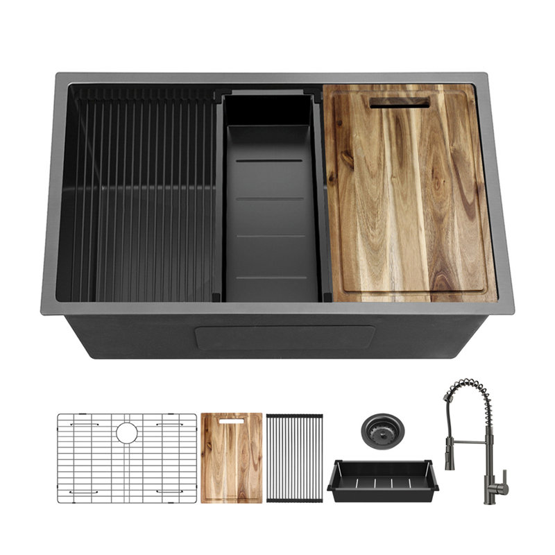 Évier de bureau encastrable 32 po x 19 po noir