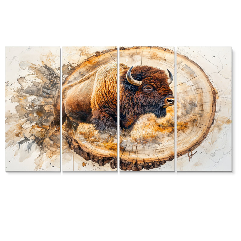 American Buffalo Into The Prairies - Art mural animal Buffalo - Art mural moderne sur toile, H 28 po x l 48 po