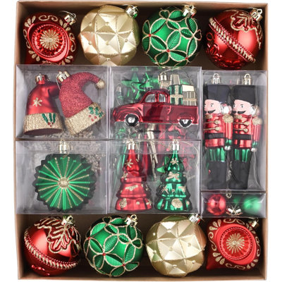  Ensemble de décorations d'arbre de Noël, boules de Noël incassables rouges et vertes 80 carats en vrac, décorations de Noël traditionnelles pour arbres de Noël, décoration de Noël