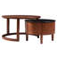Table basse gigogne ronde avec tiroir cannelé rétro, noir et noyer bicolore, et aspect fonctionnel attrayant
