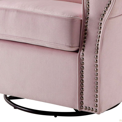 Pink Rolled Arms Swivel Chair With Nailhead Accent