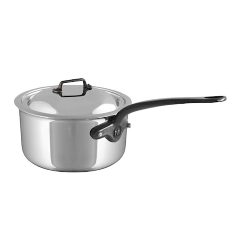 Mauviel M'cook CI 5-Ply Stainless Steel Sauce Pan With Lid, Cast Iron Handle, 3.4-Qt, 4.7"