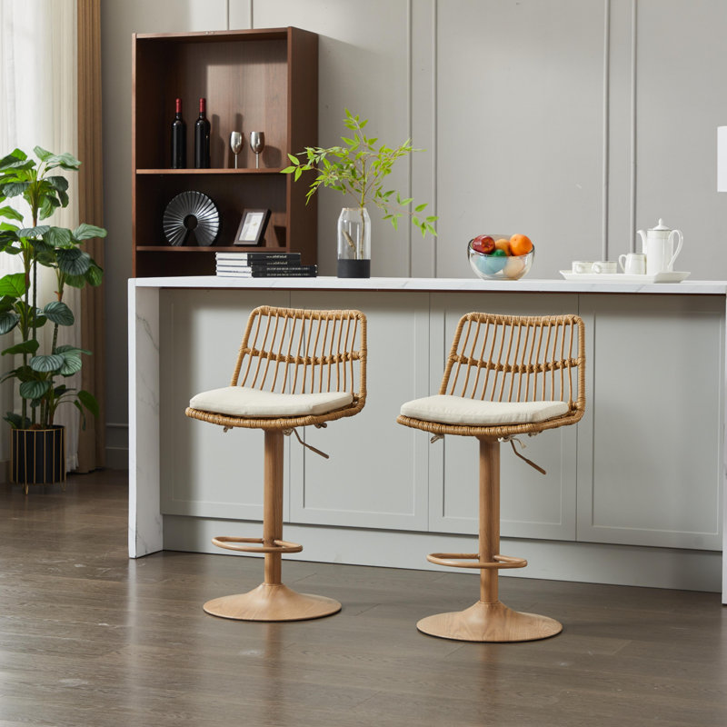 360 Swivel Bar Chair, Beige Fabric/Natural Frame